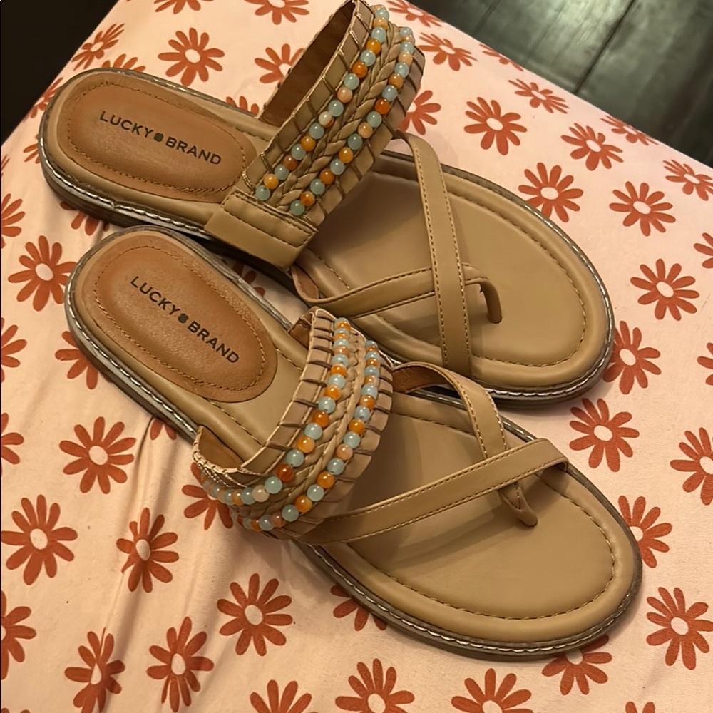 Lucky Brand Tan and Orange Sandals with Braided Straps